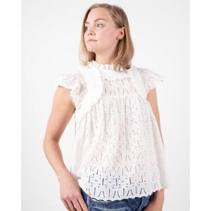 Sea New York Ingrid White Lace Ruffles Flutter Sleeve Blouse Top RS21-21 L NWT